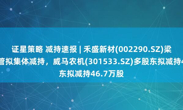 证星策略 减持速报 | 禾盛新材(002290.SZ)梁旭等5高管拟集体减持，威马农机(301533.SZ)多股东拟减持46.7万股
