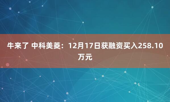 牛来了 中科美菱：12月17日获融资买入258.10万元