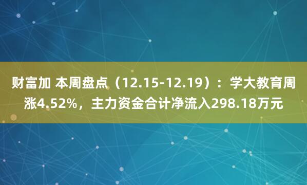 财富加 本周盘点（12.15-12.19）：学大教育周涨4.52%，主力资金合计净流入298.18万元